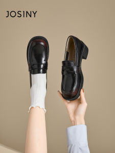 Josiny | British Style Black Womens Loafers Chunky Heels