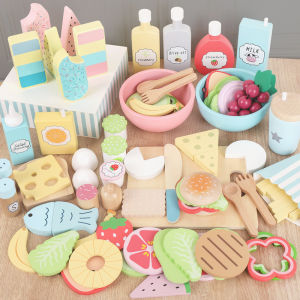 Wooden French Fries Hamburger Snack Breakfast Drink Fruit Salad Vegetable Ice Sucker Ice Cream Ice Cream Dessert Toy