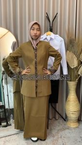 Blazer Wanita Baju Kerja Kantor Seragam PDH PNS Pemda Dinas Guru ASN Wanita Setelan Rok Span Celana Panjang Kode 5001 Warna Pemda Aceh Khaki Tua Gelap Coklat Tua Gelap