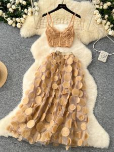 Bộ Đồ Hai Mảnh Gợi Cảm Cổ Điển Pure Desire Dành Cho Nữ Mùa Thu Áo Ba Lỗ Dây Và Chân Váy Lưới Cạp Cao Họa Tiết Bướm