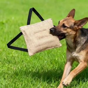 PUOU | Dog Tug of War Toy Tough Jute Bite Stick Pillow with 2 Handles Training Equipment Puppy to Large Dogs Interactive Play Toys