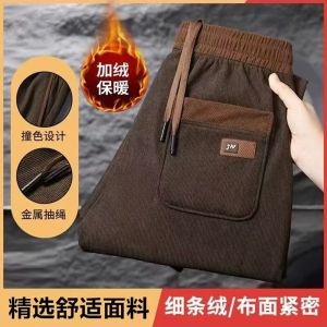 Thickened Corduroy Work Pants Mens Casual Loose Fit Warm Autumn Winter Leisure Trousers for Daily Wear Straight Leg Pants
