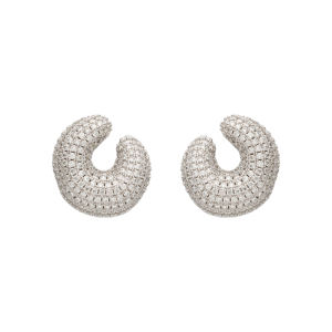 Fashion Designer Sterling Silver Diamond-studded Earrings