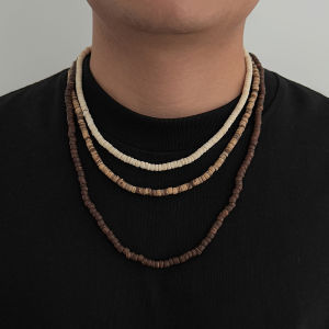 Ingemark 3Pcs/Set Trendy Unique Irregular Coconut Husk Beads Chokers Necklace for Men Vintage Adjustable Chain Daily Jewelry New