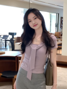 เสื้อยืดแขนสั้นทรงเข้ารูปสำหรับผู้หญิงในช่วงฤดูร้อนปี 2025 แขนสั้น ทรงเข้ารูป ทรงเข้ารูป เสื้อผ้าทำงานสไตล์เกาหลี สีสันสดใส