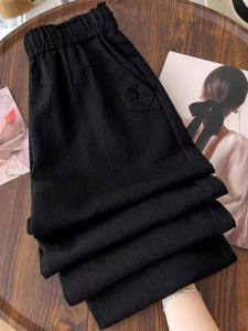 Ice Silk Harlan Pants Two-Piece Set plus Size Loose Slimming Summer Meat Concealing Nine-Point Pants Casual High Waist Polyester Fiber