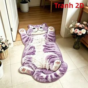 VIKAMA Tím In Hình Mèo Thảm Không Đều Chống Trơn Trượt Cho Phòng Ngủ Phòng Tắm Phòng Khách Trẻ Em Kawaii Động Vật Trang Trí Phong Cách Hiện Đại Polyester