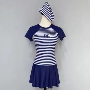 Princess Style Slimming Swimwear Womens Thermal Spa Swimsuit with Chest Pad Skirt Type Two-Piece Suit Nylon Material round Neck