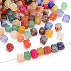 ลูกปัดหินอาเกตธรรมชาติหลากสีขนาด8มม. ลูกปัดทรงสี่เหลี่ยมลูกบาศก์ทรงหลวมสำหรับทำเครื่องประดับอุปกรณ์เสริมสร้อยคอ DIY สร้อยข้อมือสวยงาม