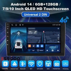 ESSGOO 8 CORE 6+128GB QLED Screen Wireless Carplay Android Auto 7"/9"/10" 2 Din Car Multimedia MP5 Player Car radio Built-in Fan DSP RDS AM FM Support SIM Card GPS