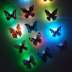 4X 3D Colorful Changing Butterfly Night Light Changing Lamp with Sticker for Home Wedding Party Wall Ambient Lighting Decorative