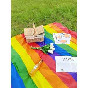 Rainbow Disposable Tablecloth Picnic Blanket Outdoor Camping Waterproof Birthday Dot Pattern Tablecloth Outdoor Dining Utensils