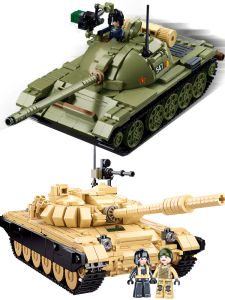 Small Lu Ban Blocks T72B3 Double Change Main Battle Tank T54 Anti-Air Self-Propelled Howitzer Infantry Combat Vehicle Building Toy