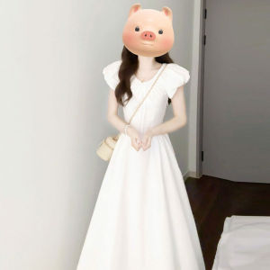 CHANGTONG | French Style Bubble Sleeves Waist Cinched Dress Summer