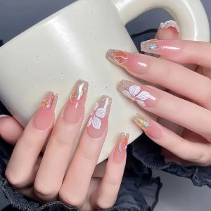 Hand-Painted Ice Flower Cat-Eye Short Wearable Nails for Brides And Pregnant Women Detachable Phototherapy Nails Elegant And Whitening