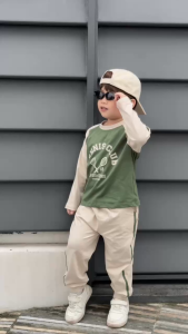 Set bộ bé trai áo thun tay dài raplang phối màu họa tiết tennis kèm quần 9 tới 28kg BERNIE H0725B69