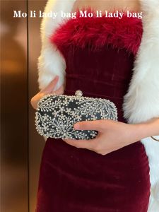 Moli Diamond Evening Bag Dress Matching Black Clutch Women Pearl Rhinestone Tote Socialite Clutch Bag