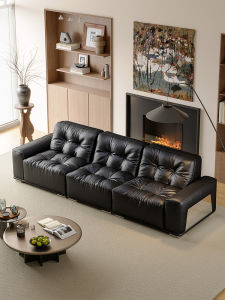 Leather Living Room Sofa Black LUXE