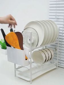 XMONE ชั้นวางจาน สแตนเลสระบายน้ําสําหรับห้องครัว - ชุดส่วนที่มีประหยัดพื้นที่