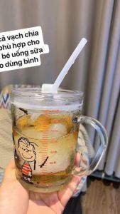 Cốc Thủy Tinh Chia ML Họa Tiết Hoạt Hình Kèm Ống Hút