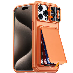 For iPhone 15 Pro Max Case with RFID Blocking Card Holder Build-in Military Grade Drop Protection Cover Phone Case-Orange
