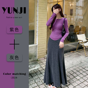 เสื้อยืดแขนยาวทรงสลิมฟิตสำหรับผู้หญิงในช่วงต้นฤดูใบไม้ร่วง เสื้อเชิ้ตทรงเข้ารูป เสื้อชั้นในด้านใน เสื้อผ้าทำงานสไตล์เกาหลี