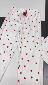 Baju Tidur / Baju Tidur 3in1/Piyama Persik Manis Dan Imut Tiga Potong Dari Bahan Premium Katun Poliester Baik Bretel Celana Pendek Dan Panjang Pakaian Santai