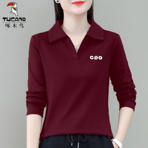 Áo Thun Cổ Polo Tay Dài Cotton Nguyên Chất Thời Trang Nữ Mùa Xuân Thu Tay Dài Cổ Polo Chất Lượng Cao Cấp Của TUCANO