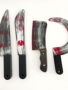 Halloween Artificial Props Plastic Blood Knife Internet Celebrity Bloody Knife Ghost Festival Trick Toy Kitchen Knife Machete Butcher Knife