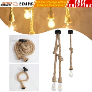 ️❤️【Local Send Out】 【1/2Head】LOFT Rural Retro Hemp Rope Chandelier Restaurant Bar Table Coffee Shop Window Creativity E27/E26 Vintage Rope Hanging Lamp CYB-Rope-Lamp-Base