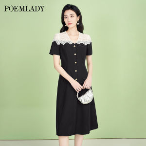 POEMLADY | French Short Sleeve Black Slim Dress