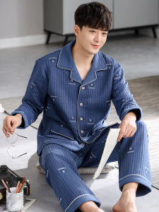 JIALEFEN | Mens Long Sleeve Pure Cotton Pajama Set Thin & Thick Types