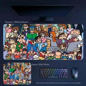 Potdemiel | Cartoon Large Size Student Wrist Guard Writing Desk Mat Animation Non-slip Leather Mouse Pad Crayon Shin Chans Family Pattern