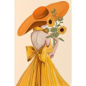 Vktech Bright Yellow Sunflower Girl Cross Stitch Canvas Wall Art DIY Embroidery Set Perfect for Home Decor Living Room