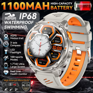 New Military 1100mAh Large Battery Durable Adult Smart Watch GPS Strong Flashlight 5ATM Waterproof BT Call Sports Smartwatch Men