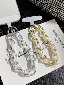 Metal Chain Phone Chain Pendant Womens Gold Silver Pearl High-End New Mobile Phone Lanyard Pendant Bag Lanyard Key Pendant Fancy Classy Short Beaded Card Back Clip