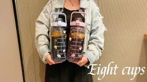(ELLA SHOP) 2L PASTEL Two colors tumbler Motivational Water Bottle with Time Marker & Straw with sticker