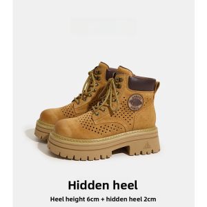 LANKAMO | Leather Fashionable Elevated Heel Pink Fleece Lined Short Martin Boots