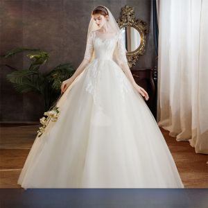 Elegant Long Sleeve Wedding Dress Floor Length One Shoulder Lace Train Gown for Pregnant Brides Sweet Style Princess Skirt