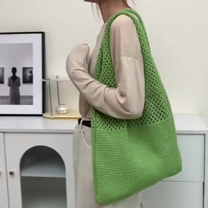 Womens Knitted Beach Tote Bag - Large Capacity Hollow Woven Shoulder Bag for Shopping Travel & Casual Use - Lightweight & Stylish Handbag