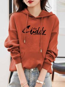 Spring Cotton Hoodie Womens Trendy Large Size Long Sleeve Simple Style Printed round Neck Comfortable Fit Casual Top