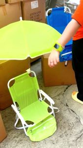 เก้าอี้สนามเด็ก ขาเหล็ก ผ้าใบกันน้ำ พับได้ ร่มบังแดด พร้อมกระเป๋าเก็บของ