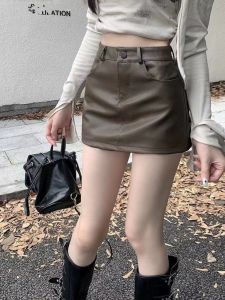 Váy Ngắn Da PU Cạp Cao Cho Nữ Mùa Xuân 2024 Váy Ngắn Chữ a Ôm Sát Gợi Cảm Màu Trơn Váy Ngắn Cỡ Lớn Cho Nữ