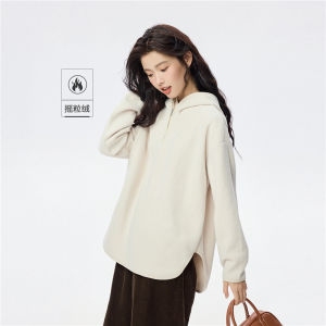 Giordano Fleece Hoodie Womens Autumn Winter Warm Half Zipper Hooded Sweatshirt Street Style Long Sleeve Regular Fit Pullover