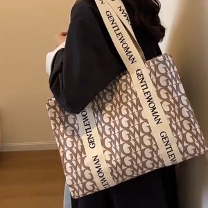 【COD + Local Seller】Gentlewoman Large Capacity Letter Canvas Bag Commuting Tote Bag 【Original+24hours delivery】