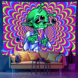 VIKAMA Blacklight Alien Tapestry UV Reactive Psychedelic Trippy Wall Hanging for Stoner Party Bedroom Home Decor