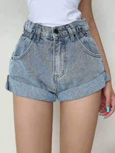 Quần Short Denim Chữ a Cạp Cao Phong Cách Mỹ Cổ Điển Cho Nữ Mùa Hè Rộng Rãi Quần Bó Bó Sát Gợi Cảm Quần Bó Bó Sát