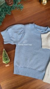 LEWIS EMMA - Glitter Knit Top (2-14 Tahun) Atasan Anak Perempuan / Pakaian Baju Rajut Lengan Pendek