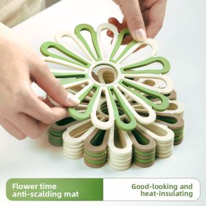 Thickened Double Color Flower Silicone Heat Resistant Pad High Temperature Resistant Dining Table Mat Anti Scalding Pot Mat Restaurant Table Pad