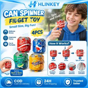 Hlinkey 4 cái mới chuyển đổi lon Sô đa bông vụ bồn chồn đồ chơi căng thẳng Relief Keychain nhấn trượt con quay hồi chuyển Mini Bàn EDC tiện ích cho trẻ em người lớn giảm lo lắng Relief xách tay vui vẻ Quà Tặng